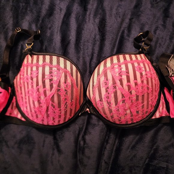 Victoria's Secret Very Sexy padded demi bra 34DD pink floral lace - Picture 1 of 2